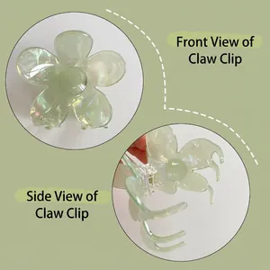 Pince à cheveux fleur en acrylique vert avec finition nacrée pour un style élégant