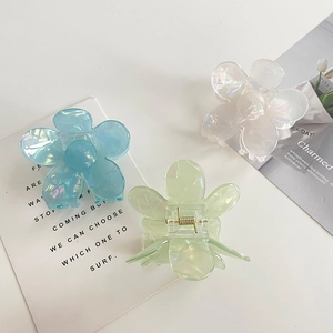 Lot de pinces à cheveux fleurs irisées en bleu clair, vert et blanc translucide