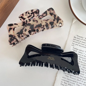 Large Acetate Hair Claw Clip For Women French Style Elegant Hollow Bowknot Tortoiseshell Black Shark Clip For Thick Hair
