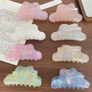 Iridescent Cloud Shape Hair Claw Large Acetate Shark Clip Wavy Shell Texture Hair Styling Accessory For Women Daily Use