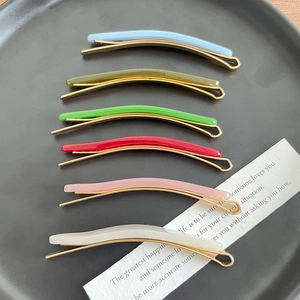 Set of 6 colorful acetate hair clips in candy colors with gold metal finish