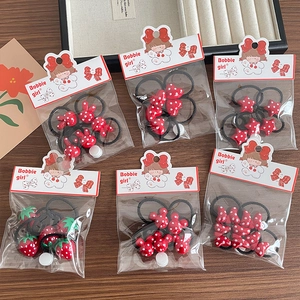 Kids Girls Red Polka Dot Hair Ties Elastic Hair Bands Cartoon Rabbit Heart Strawberry Star Bow Shape Resin Ornaments