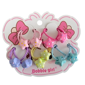 Set di 6 elastici per capelli con stelle colorate a pois per bambine su card