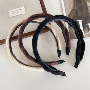 Lot de 3 serre-têtes en tricot torsadé crème, marron et noir avec dents antidérapantes