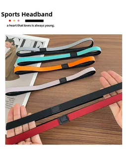 Close-up of colorful non-slip elastic yoga headbands in six vibrant sports colors