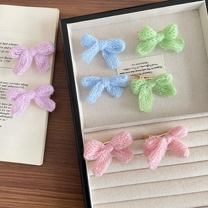 Handmade Knitted Woolen Bow Hair Clips Sweet Korean Style Macaron Color Bowknot Hairpins For Kids Girls Hair Accessories
