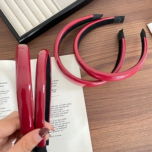 Vintage Burgundy PU Leather Headband For Women Glossy Patent Leather Non-Slip High Crown Hair Band Hair Accessories
