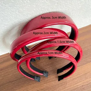 Set of four vintage Angola red PU leather headbands in various widths for women