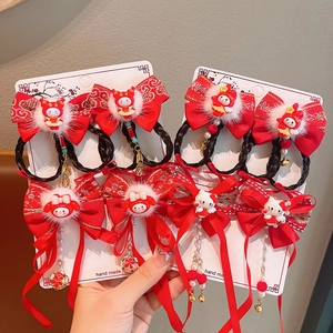 Chinesisches Neujahr Kinder Haarklammern Rot Schleife Quaste Synthetische Perücke Zopf Mädchen Hanfu Accessoires Glückshase Löwentanz Festlich Bommel Künstliche Perle Haarnadel