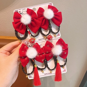 Chinesisches Neujahrs-Haarspangen-Set für Kinder mit roten Quasten und Glocken für Hanfu