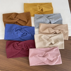 Cross-knot cotton ribbed headbands set in eight assorted colors for yoga and exercise
