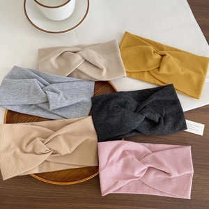 Set of 6 cross-knitted cotton sports headbands in various solid colors for yoga and gym