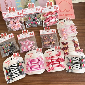 Cute cartoon hair clips and bow ties set for girls featuring bears and strawberries