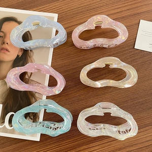 Iridescent Acrylic Cloud Wavy Large Hair Claw Clip For Women Hollow Out Starry Sky Geometric Shark Clip Handmade Hair Accessories