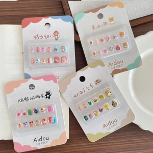 Set of 12pcs 3D cartoon press-on nails for girls with cute animal and dessert designs