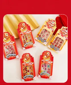 Detailed assortment of 6 creative New Year themed cartoon nail stickers for kids