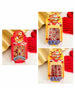Kids Chinese New Year nail art set with festive red rabbit and lantern patterns