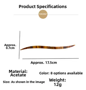 Detailed size chart for retro acetate hair stick showing 17.5cm length and weight