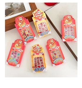 Detailed close-up of six Lunar New Year themed press-on nail sets for children and girls