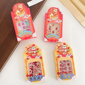 Chinese New Year kids press-on nail set with cartoon koi and lantern festive designs