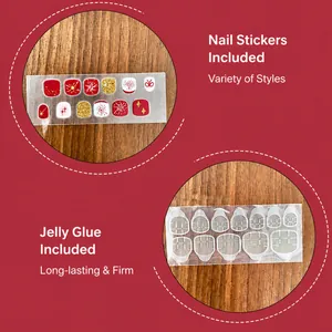 Lucky red glitter cartoon nail art set with fireworks patterns and adhesive tabs for kids