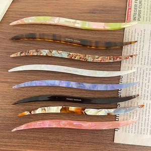 French Vintage Acetate Hair Stick For Women Marbling Tortoiseshell Pattern Curved Hairpin For Bun Minimalist Elegant Daily Hair Jewelry Accessory