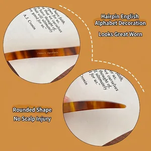 French vintage tortoise shell acetate hair stick with smooth rounded tip and gold lettering