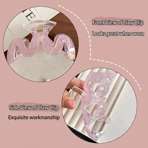 Pinza per capelli ondulata in acrilico rosa iridescente con finitura perlata e molla
