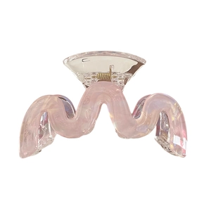 Pinza per capelli rosa iridescente a forma di onda con finitura in acrilico