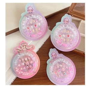 Detailansicht DIY Kinder Schmuckset mit 4 Packungen in rosa und lila Perlen