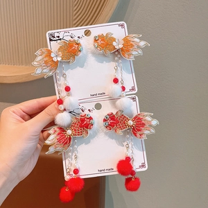 Barrettes à cheveux broderie poisson rouge traditionnelles pour Nouvel An chinois