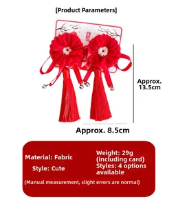 Détails de pinces à cheveux à fleurs rouges avec pompons pour tenues traditionnelles