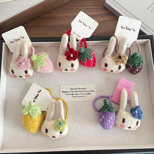 Élastiques à Cheveux Lapin Fraise Dessin Animé pour Enfants Haute Élasticité Tricoté à la Main Accessoires Cheveux pour Filles