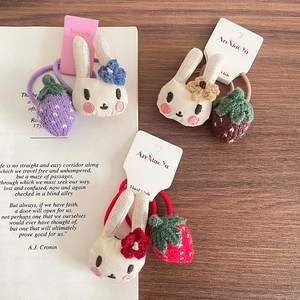 Lot d'élastiques à cheveux lapin et fraise avec lapin en peluche et breloques crochet