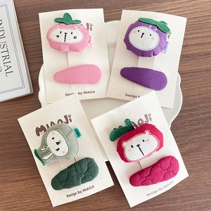 Handmade 3D fruit and animal fabric hair clips set for kids on a display card