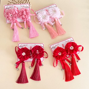 Barrettes à Cheveux en Fleur Crochetées à la Main Avec Glands Clochettes Nœuds Accessoires de Coiffure Traditionnels pour Enfants Filles