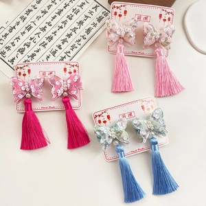 Fermagli per capelli a farfalla cinesi tradizionali con nappe e paillettes per bambine Hanfu