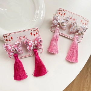 Fermagli per capelli a farfalla in stile classico cinese con paillettes e nappe