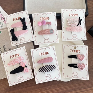 Korean Style Pink Fabric Hair Clips Cute Girls Sweet Tweed Bow Heart Houndstooth BB Hairpins Handmade Hair Accessories