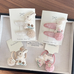 Kinder Süße Plüsch Hase Haarspangen Haargummis Für Mädchen Stickerei Kaninchen Pom Pom Haarnadeln Haarschmuck Kopfschmuck