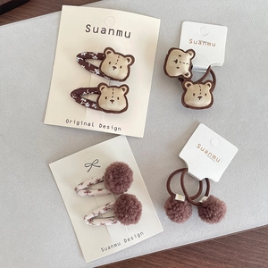 Accessori per Capelli per Bambini Stile Coreano Carino Orso di Peluche Ricamato Tessuto Fermagli e Elastici per Ragazze