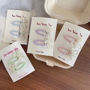 Sweet Artificial Pearl Bowknot Hair Clips Set Handmade Satin Fabric Wrapped Snap Clips For Girls Kids Cute Fashion Hair Accessories