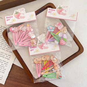Bunte bonbonfarbene Cartoon-Haarklammern-Set mit süßen Bären und Kaninchen