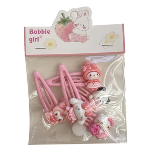 Haarspangen-Set mit rosa Zeichentrickfiguren für Mädchen mit süßen Harz-Ornamenten