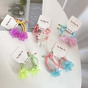 Sweet Floral Kids Hair Ties High Elastic Braided Hair Ropes Resin Flower Ponytail Holders For Girls Daily Hair Accessories