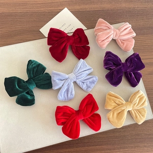 Handmade Velvet Fabric Bow Hair Clip With Metal Grip For Kids Girls Sweet Solid Color Pleated Hairpin Princess Accessory