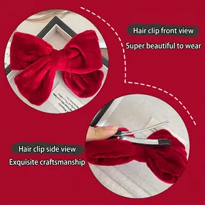 Elegant wine red velvet bow hair clip for girls with minimalist princess style handmade design