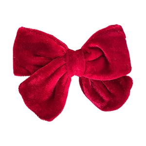 Classic red velvet bow hair clip for girls with a soft texture and elegant handmade design