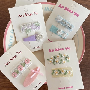 Barrettes Cheveux Enfant Fait Main Dentelle Florale Nœud Brodé Fausse Künstliche Perle Tissu BB Clips Pour Filles Accessoires Cheveux