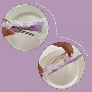 Sweet purple lace and satin bow hair clip set with elastic hair tie for kids